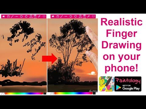 Drawing a sunset tree landscape using your finger and a phone